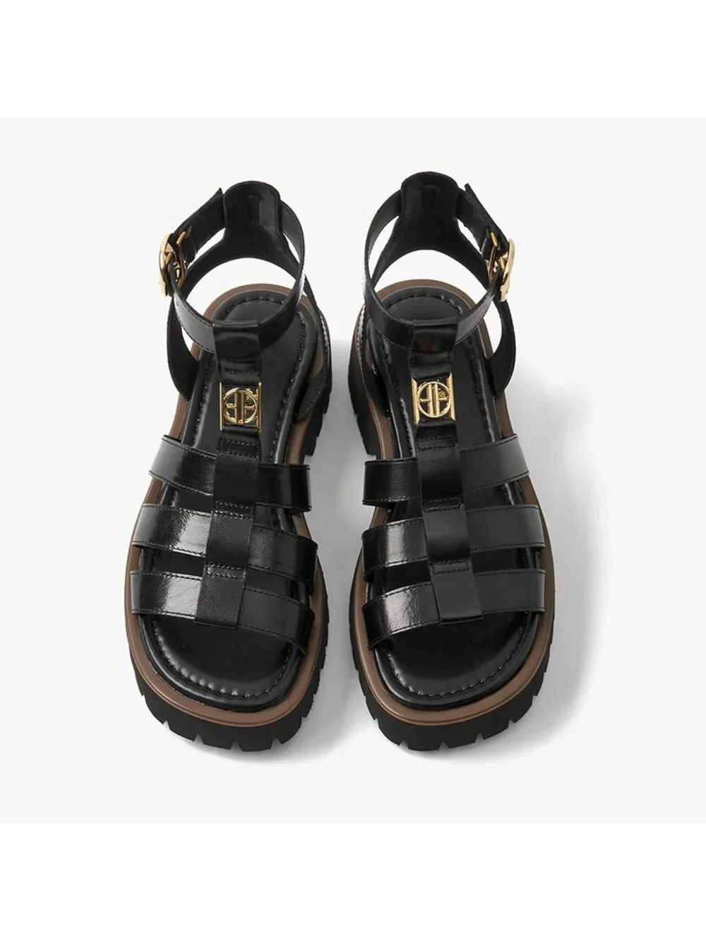Women's Black Chunky Gladiator Open Toe Solid Platform Fisherman Sandal Shoes